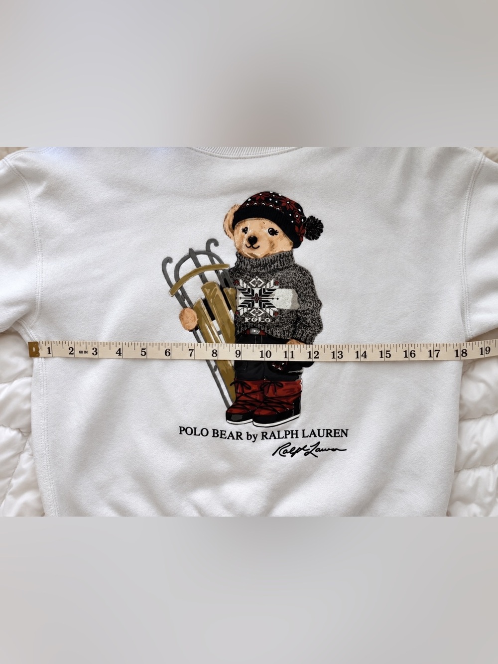 Vintage Ralph Lauren Polo Bear Sled Winter White Sweatshirt XS - Picture 4 of 9